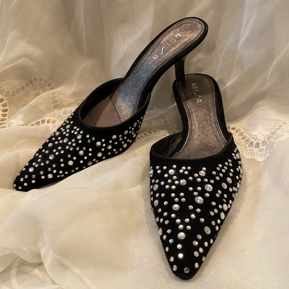 Black Rhinestone Kitten Heel